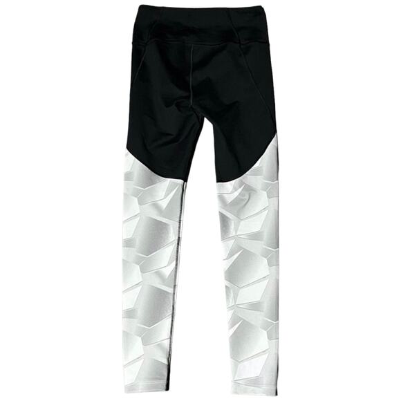 Under Armour Geometric Colorblock Leggings Black Grey Compression Running Small - Picture 10 of 16